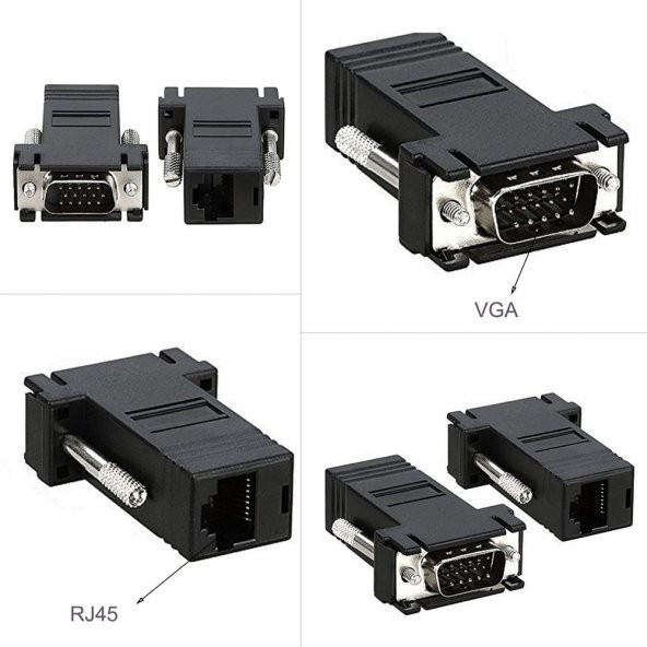 Vga Extender Male To Lan Cat5 Cat5E Rj45 Female 2 Adet - Resim 4