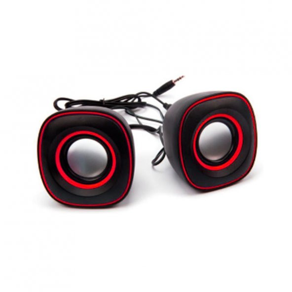 Wozlo D-015 USB 2.0 Hoparlör 1+1 Ses Bombası Usb Stereo Speaker Siyah-Kırmızı
