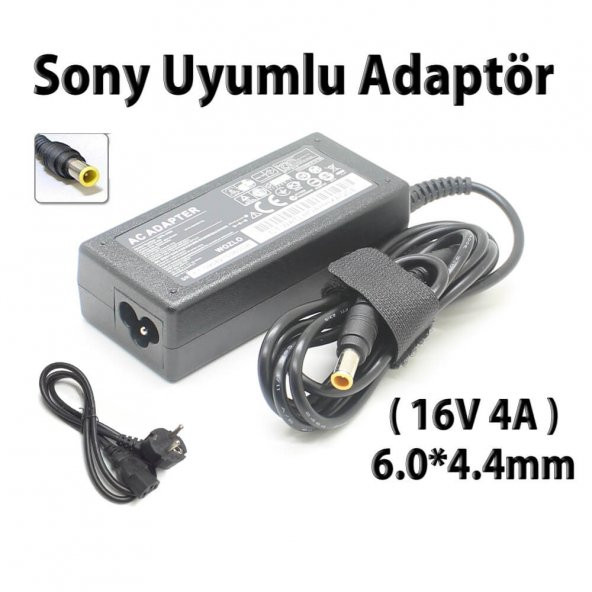 Koodmax Sony 16V 4A Notebook Adaptör - 6.0x4.4 MM - Sony Laptop Adaptörü