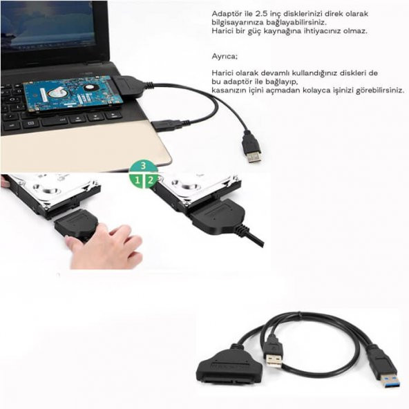 Usb 3.0 2.5 Inç Sata Ssd Hdd Hard Disk Kablosu Veri Aktarma - 10
