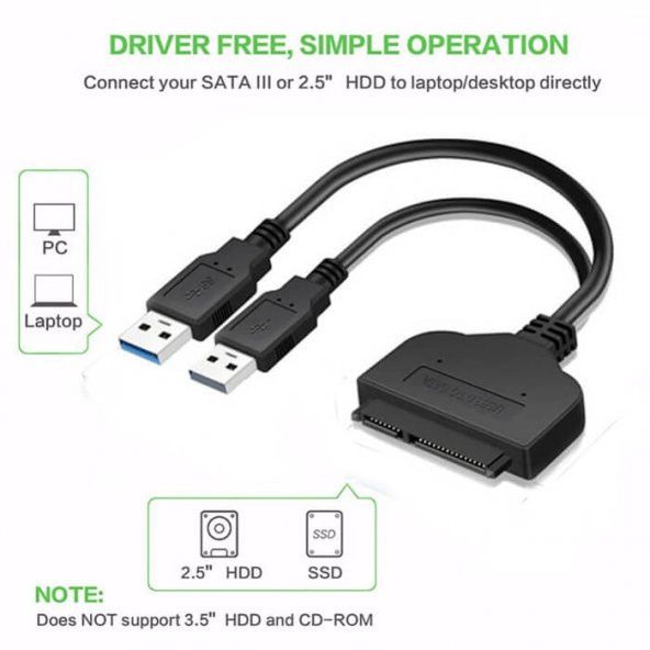 Usb 3.0 2.5 Inç Sata Ssd Hdd Hard Disk Kablosu Veri Aktarma - 11