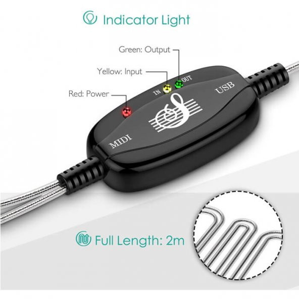 Usb Midi Kablo Org Adaptör Keyboard Adapter Piyano - 2 Metre - 6