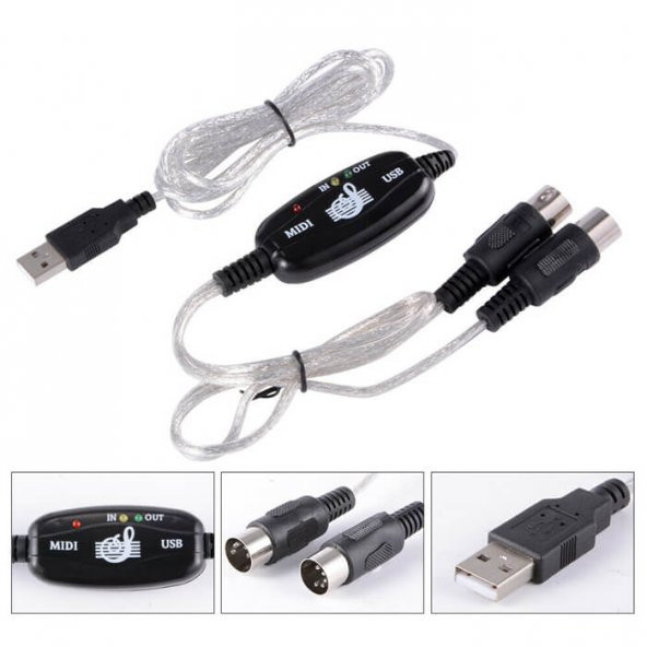 Usb Midi Kablo Org Adaptör Keyboard Adapter Piyano - 2 Metre - 7
