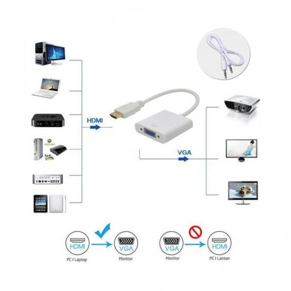 Hdmi To Vga Ses Çıkışlı Kablo Çevirici Dönüştürücü Adaptör 552688669 - 11