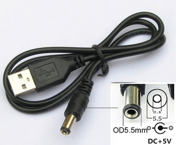 Usb Erkek To 5.5X2.1Mm Dc Çevirici Kablo - 60Cm