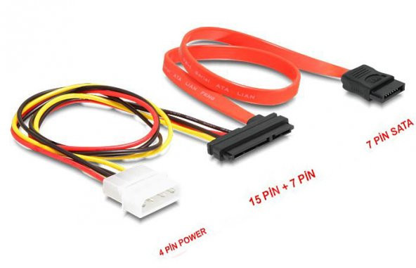 Sata To Sata Kablo 22 Pin To 7 Pin + 4 Pin Molex Power Kablo - Resim 2