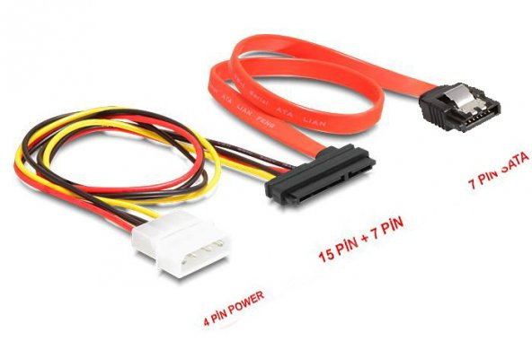 Sata To Sata Kablo 22 Pin To 7 Pin + 4 Pin Molex Power Kablo - Resim 5