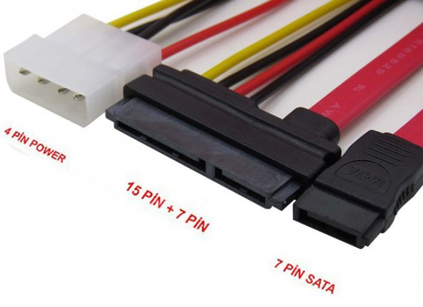 Sata To Sata Kablo 22 Pin To 7 Pin + 4 Pin Molex Power Kablo - Resim 7