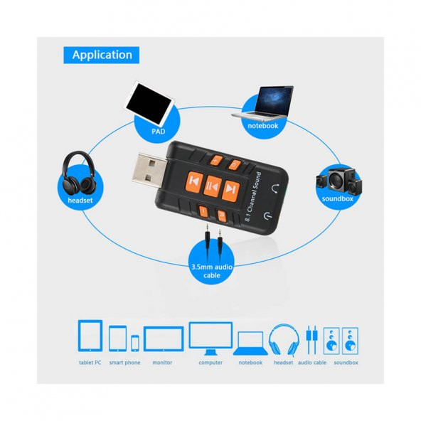Wozlo 8.1 USB Virtual Sound 3D Ses Kartı - Usb Harici Ses Kartı Chipli - 4