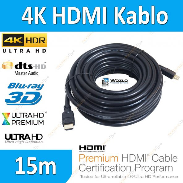 15M Metre 4K Hdmi Kablo Ultra Hd Siyah Altın Uç Receiver Ps3 Ps4