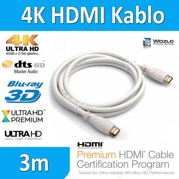 4K Hdmi Kablo 3M Metre Ultra Hd 4K 60Hz 2160P Altın Uç