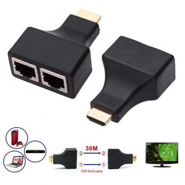 Hdmi Extender Çevirici Cat 5E/6 Ethernet Kablo Ile 30M Hdmi 1080P