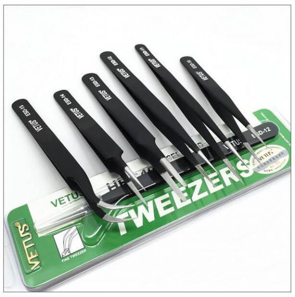 Esd Hassas Elektronik Cımbız Seti Antistatik Çelik Tweezer Set - 2