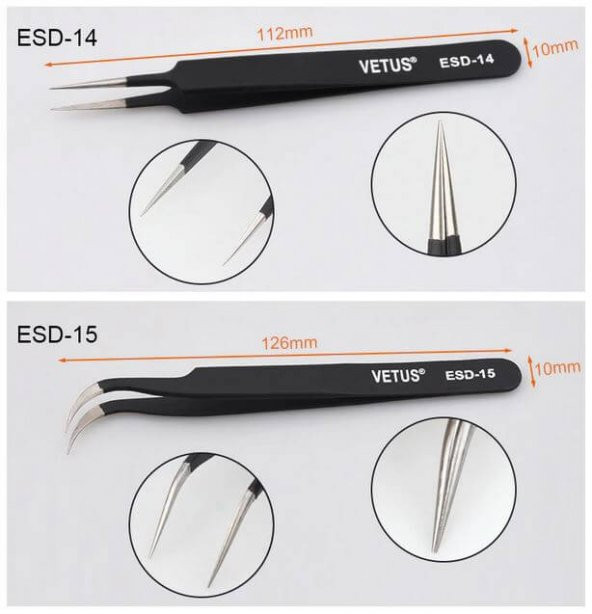 Esd Hassas Elektronik Cımbız Seti Antistatik Çelik Tweezer Set - 7