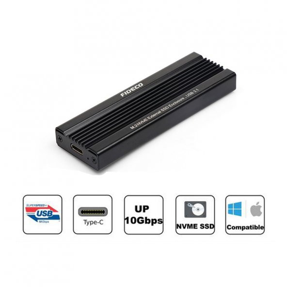 Fideco USB 3.1 Gen2 Type-C to M.2 PCIe NVMe SSD Harddisk Kutusu Siyah - 3