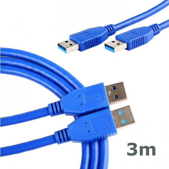 Usb 3.0 Erkek Erkek Kablo Mavi - Iki Ucu Erkek Usb Kablo - 3 Mt