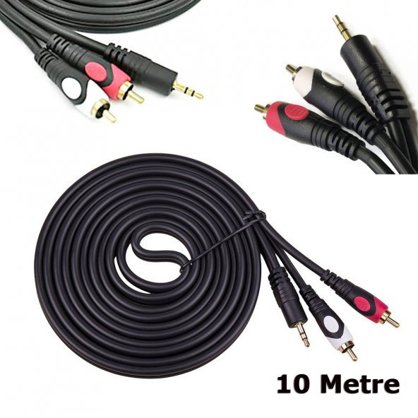 10M Stereo To 2 Rca Ses Kablosu - Özel Bakır Seri - 10 Metre