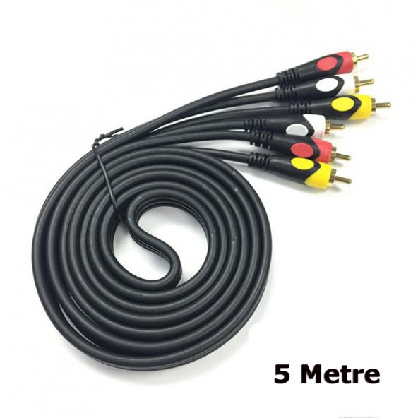 5M 3 Rca To 3 Rca Ses Video Sinyal Kablosu Özel Bakır Seri - 3