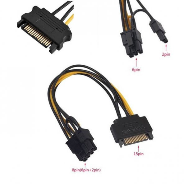 Sata To 6+2 Pin 8 Pin Ekran Kartı Power Çevirici Kablo Bakır 20Cm - Resim 8