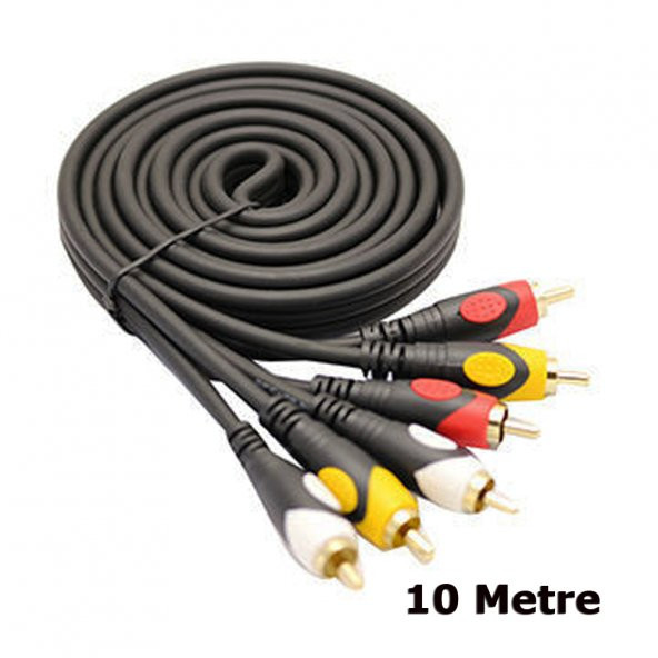 10M 3 Rca To 3Rca Ses Video Sinyal Kablosu - Özel Bakır Seri - Resim 2