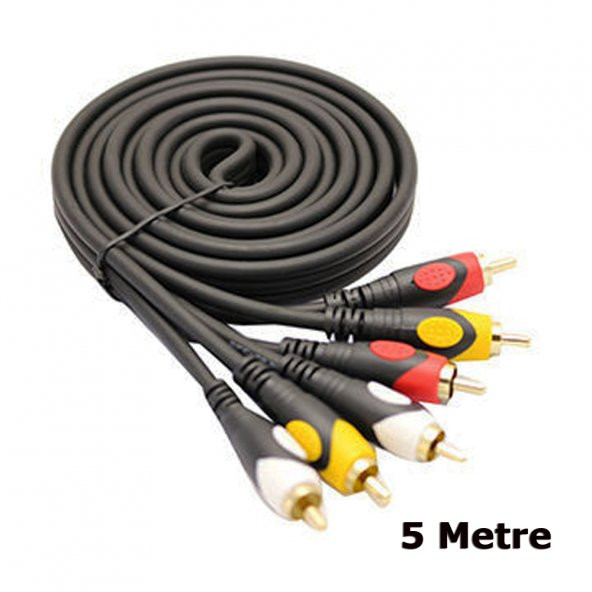 5M 3 Rca To 3 Rca Ses Video Sinyal Kablosu Özel Bakır Seri - 4