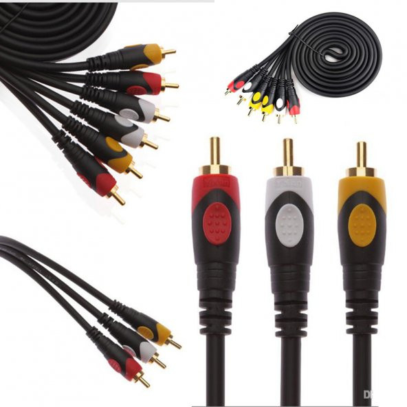 5M 3 Rca To 3 Rca Ses Video Sinyal Kablosu Özel Bakır Seri - 7