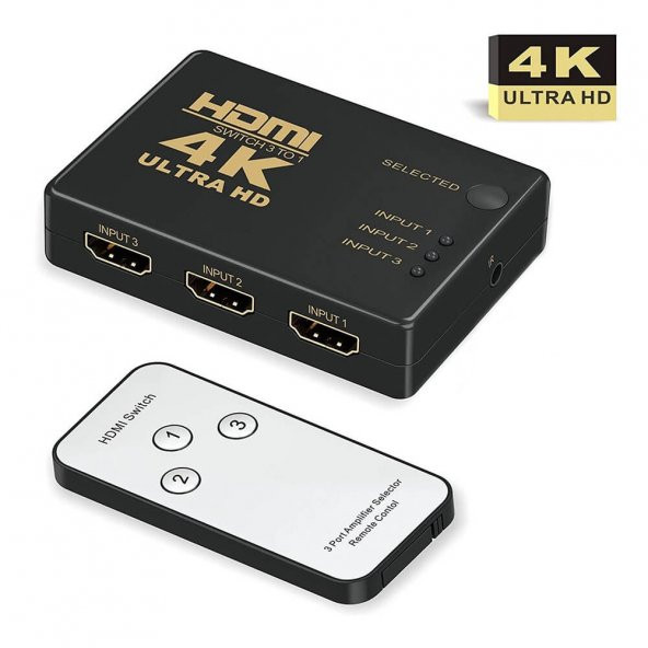 3 Port Hdmi Switch - 4K - Kumandalı - Ultra Hd - Versiyon:2020