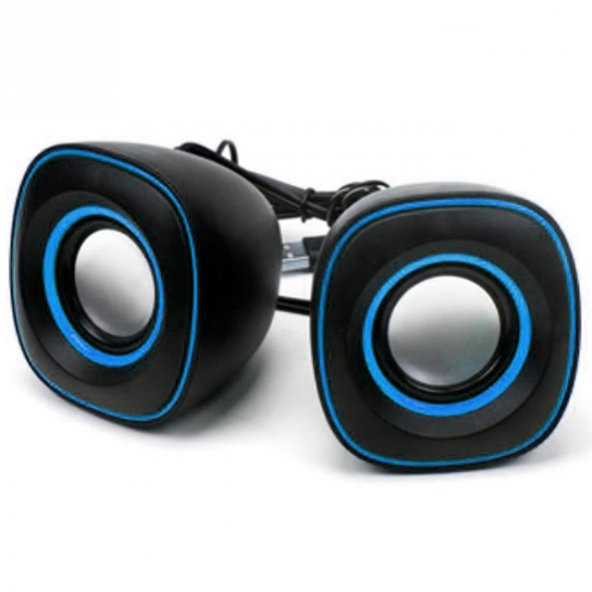 Wozlo D-015 USB 2.0 Hoparlör 1+1 Ses Bombası Usb Stereo Speaker Siyah-Mavi