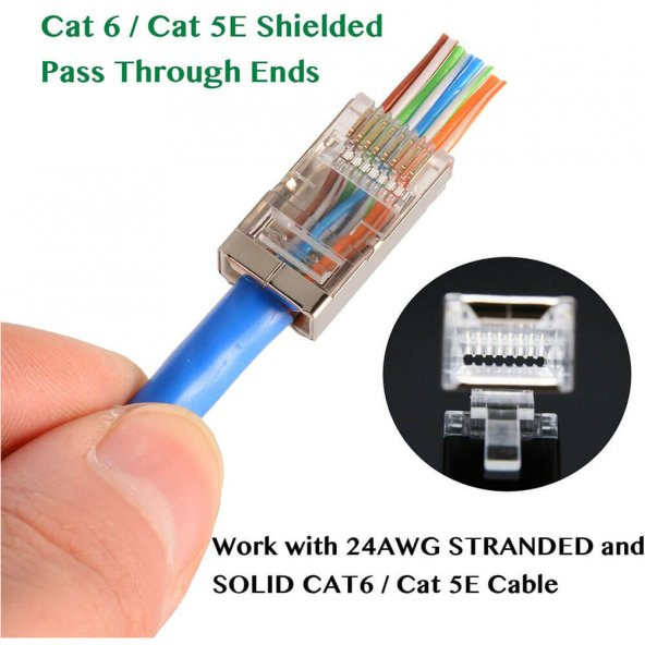 100 Adet Rj45 Cat6 Ftp Ez Konnektör Yeni Nesil Delikli Konnektör - 3