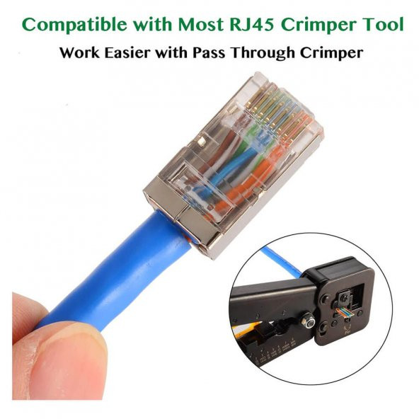 100 Adet Rj45 Cat6 Ftp Ez Konnektör Yeni Nesil Delikli Konnektör - 5