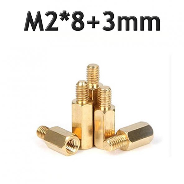 Koodmax-M2 X 8Mm Pirinç Aralayıcı Distans Spacer - Erkek - Dişi M2*8+3Mm