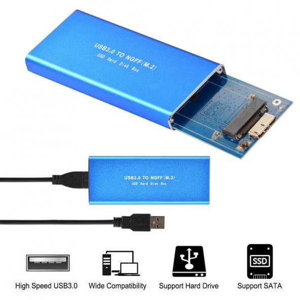 M.2 Ngff To Usb 3.0 Ssd Sata Hdd Harddisk Kutusu - Aliminyum Mavi - 3