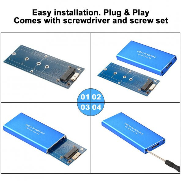 M.2 Ngff To Usb 3.0 Ssd Sata Hdd Harddisk Kutusu - Aliminyum Mavi - 7