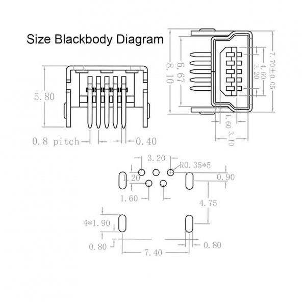 Koodmax-5 Pin Mini Usb Soket Usb Type-B 90 Derece Konnektör Lehimlik 5Li - 4