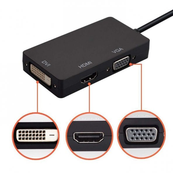 Displayport To Hdmi Vga Dvi Çevirici Dp Dönüştürücü Siyah - 3