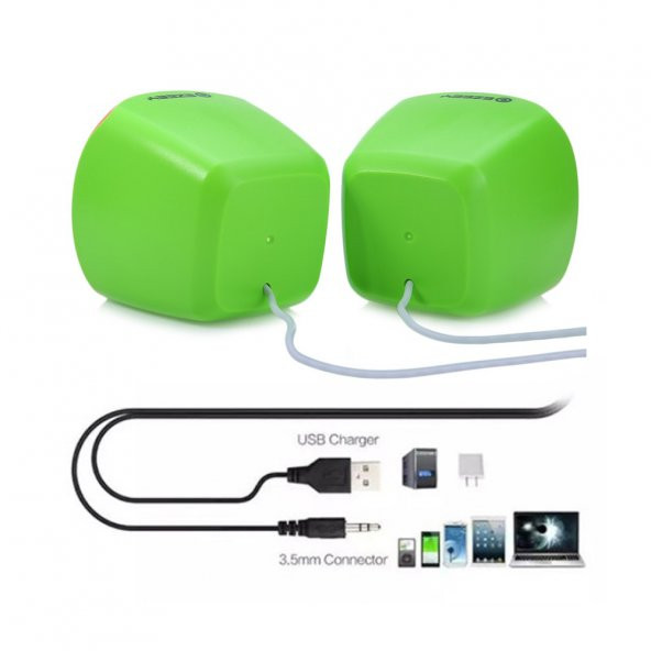 Ezeey T11 Mini 1+1 Ses Bombası USB 2.0 Stereo Hoparlör Yeşil - Turuncu - Resim 3