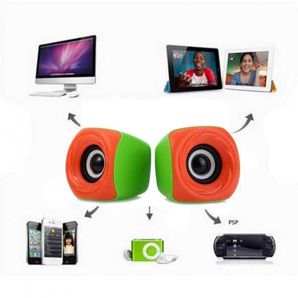 Ezeey T11 Mini 1+1 Ses Bombası USB 2.0 Stereo Hoparlör Yeşil - Turuncu - Resim 4