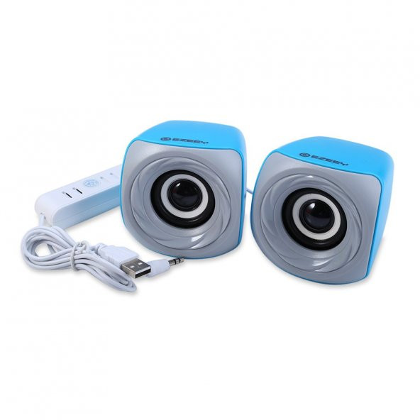 Ezeey T11 Mini 1+1 Ses Bombası USB 2.0 Stereo Hoparlör Mavi - Gri - 2