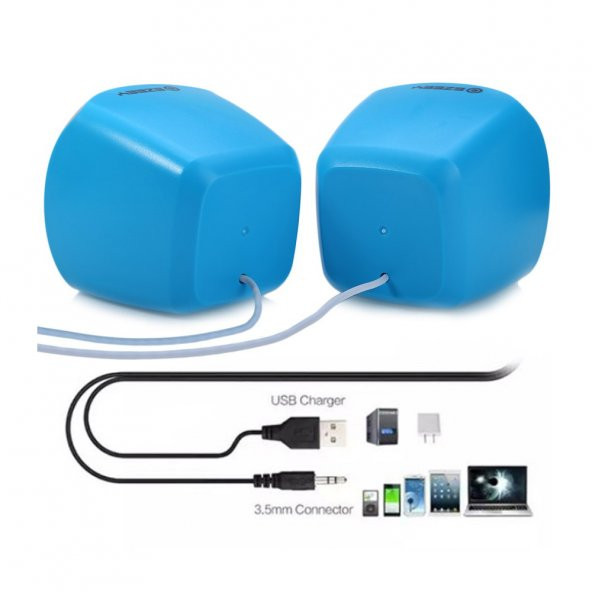 Ezeey T11 Mini 1+1 Ses Bombası USB 2.0 Stereo Hoparlör Mavi - Gri - 3