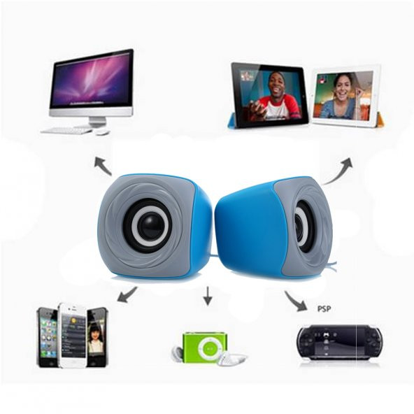 Ezeey T11 Mini 1+1 Ses Bombası USB 2.0 Stereo Hoparlör Mavi - Gri - 4