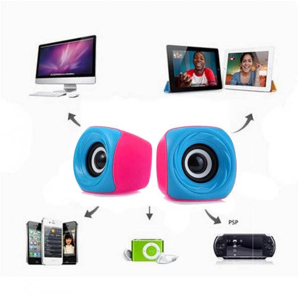 Ezeey T11 Mini 1+1 Ses Bombası USB 2.0 Stereo Hoparlör Pembe - Mavi - Resim 4