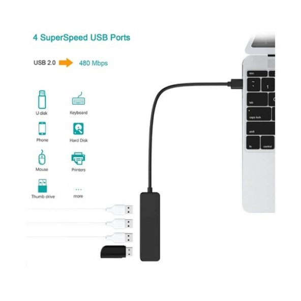 4 Port 2.0 Usb Hub Slim Usb Çoklayıcı Ledli Hub (551900354) - Resim 6