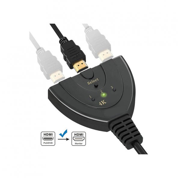 3 Port Kablolu Hdmi Switch 4K 2160P Ultra Hd 3 Giriş 1 Çıkış - Resim 7