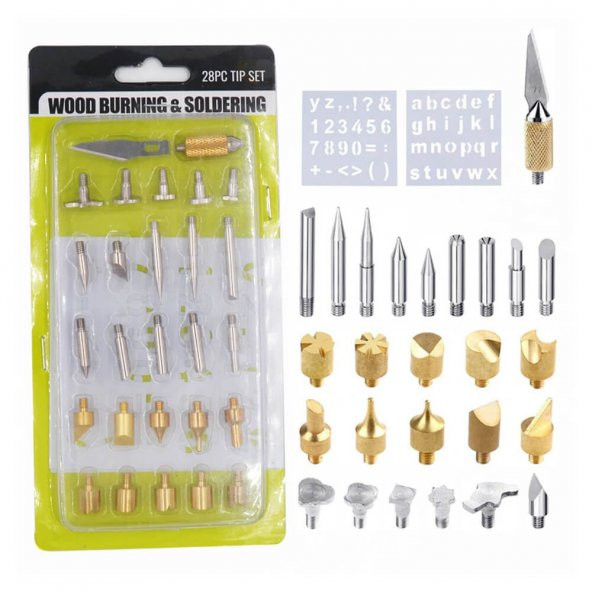 28 Parça Ahşap Kesme Oyma Yakma Kabartma Lehimleme Uç Seti - Resim 8