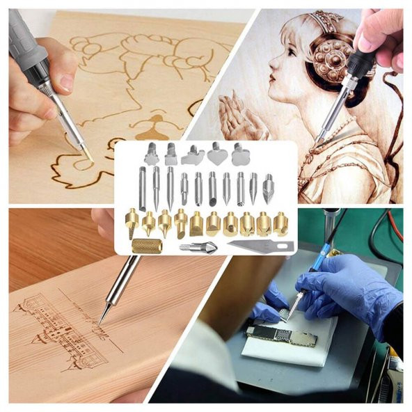 28 Parça Ahşap Kesme Oyma Yakma Kabartma Lehimleme Uç Seti - Resim 9