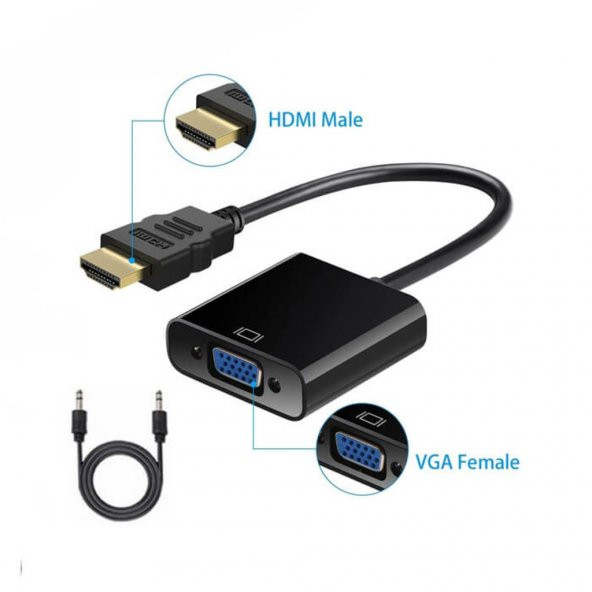 Hdmı To Vga Kablo Çevirici Dönüştürücü + Ses - Hdmi To Vga Kablo (551664582) - 7