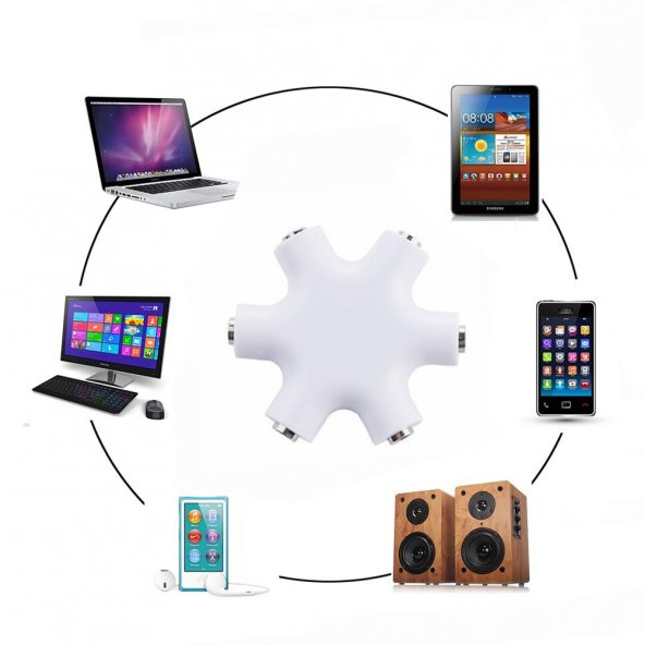 5 Port 3.5Mm Kulaklık Çoklayıcı Splitter Kablo Iphone Samsung - Resim 2