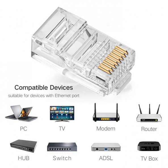 Rj45 Konnektör 100 Adet Network Cat5 Cat6 Jak Jack Ethernet Uç - Resim 3