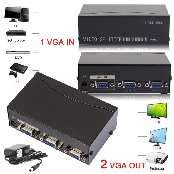 Vga Çoklayıcı Vga Splitter 2 Port Vga Video Splitter 1 İn 2 Out