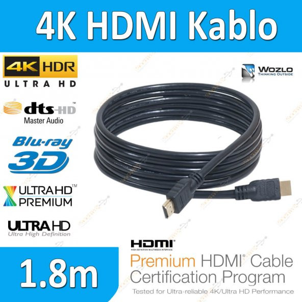 4K 1.8 Metre 4K 3D Ultra Hd Ethernet Destekli Altın Uç Hdmi Kablo